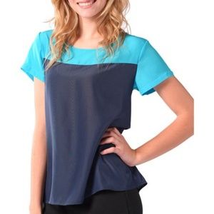 Bella Bird NWT Blue Color Block Scoop Neck Top XXL